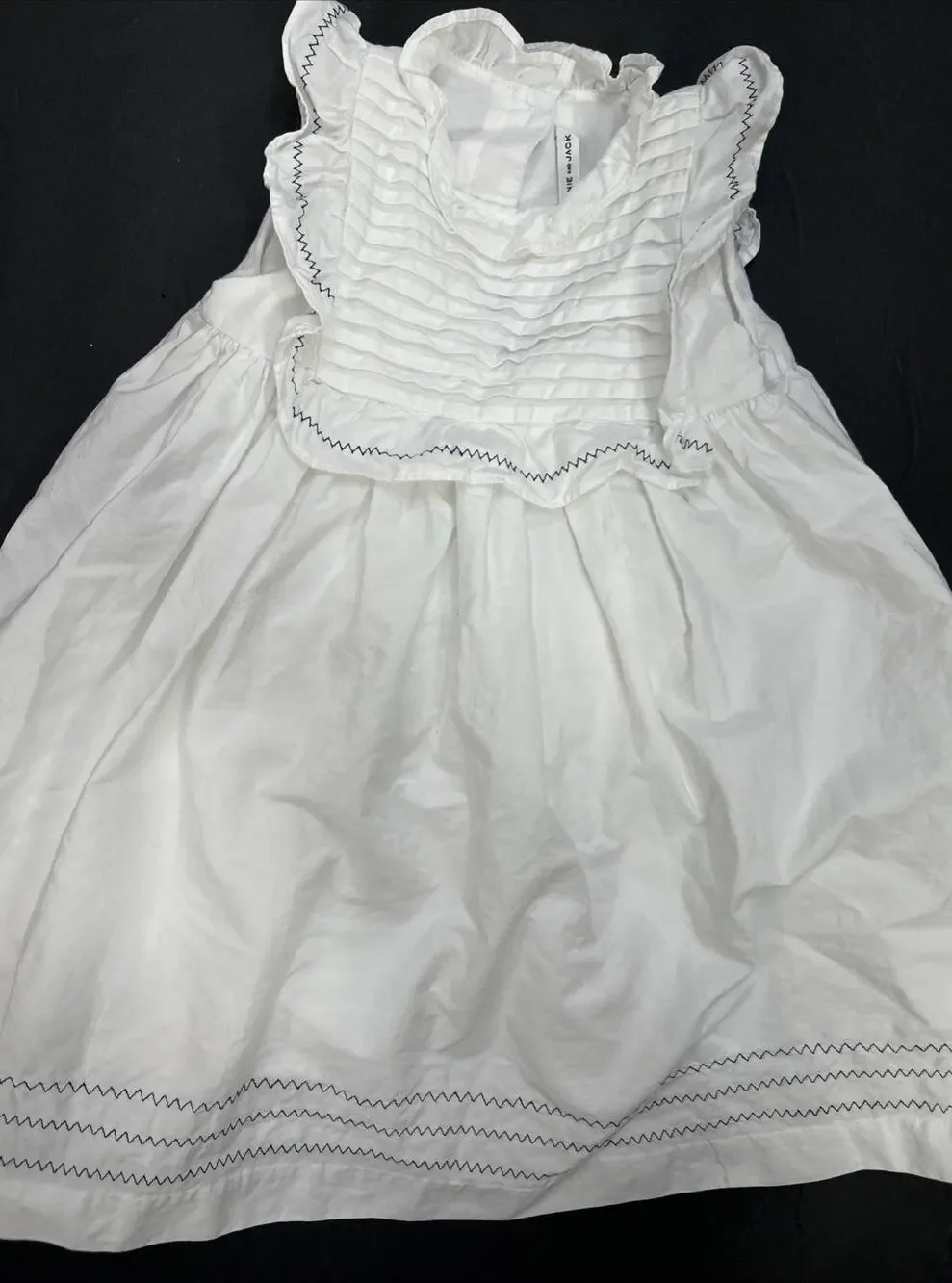 Janie and Jack Baby Girl White Pleated Dress Blue Trim Bloomer 18-24 Mth NWOT